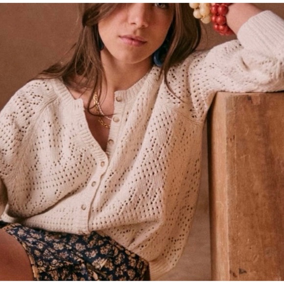 Sezane Sweaters - Sezane Capucine Pointelle Knit Cardigan Sweater Womens Small Cottagecore Preppy
